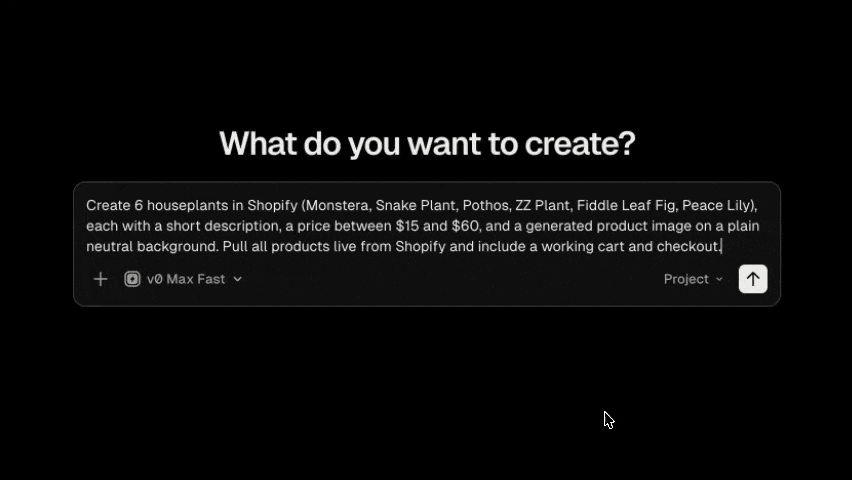 Building a plant store with the v0 Shopify integration